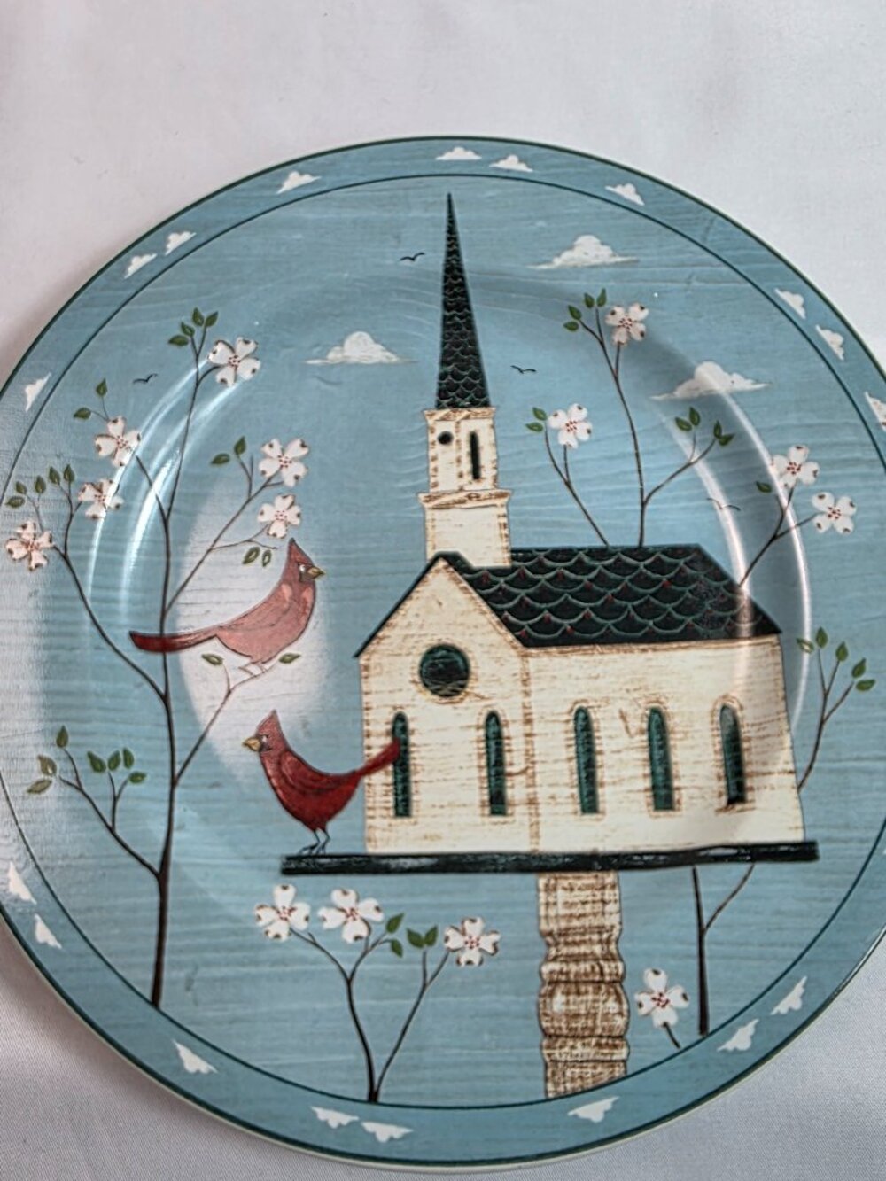 ONE Sakura Birdhouses Salad Plates (Plate C) Blue with Birdhouse Birds & Flowers